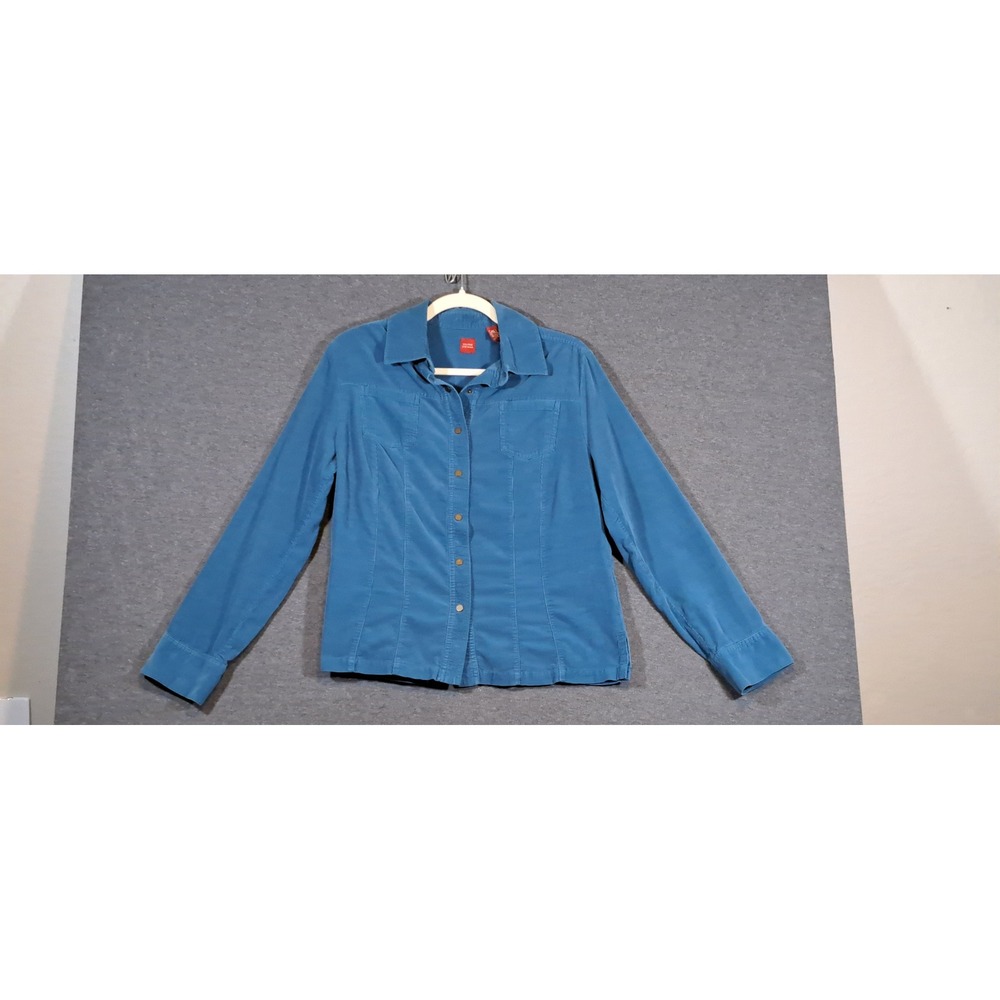 Valerie Stevens Blue Corduroy Snap Button Down Shirt Womens Medium Cotton